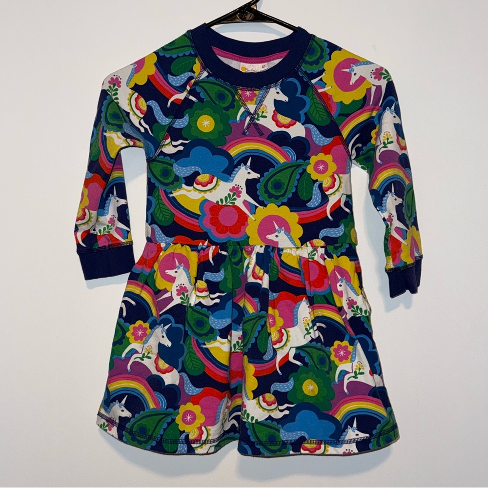 Mini Boden Girls 5-6 Unicorn Sweatshirt Dress Navy Pink Green Knee Length